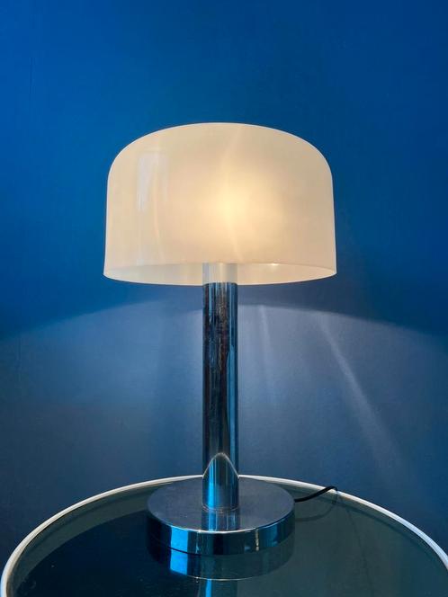 Chrome Space Age Table Lamp with White Plexiglass Mushroom S, Huis en Inrichting, Lampen | Tafellampen, Nieuw, Ophalen of Verzenden