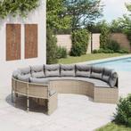 vidaXL Tuinbank met kussens rond poly rattan beige, Tuin en Terras, Verzenden, Nieuw, Rotan