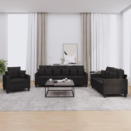 vidaXL 3-delige Loungeset met kussens stof zwart, Huis en Inrichting, Banken | Bankstellen, Nieuw, Stof, Vierpersoons of meer