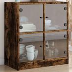 vidaXL Bijzetkast met glazen deuren 68x37x75,5 cm gerookt, Verzenden, Nieuw, 50 tot 100 cm, Minder dan 100 cm