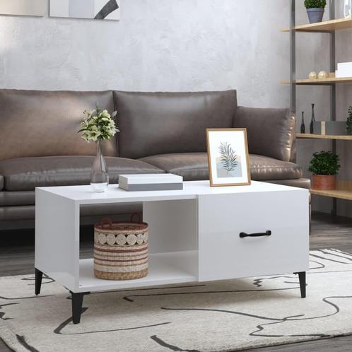 vidaXL Salontafel 90x50x40 cm bewerkt hout hoogglans wit, Huis en Inrichting, Tafels | Salontafels, 50 tot 100 cm, Nieuw, Overige houtsoorten
