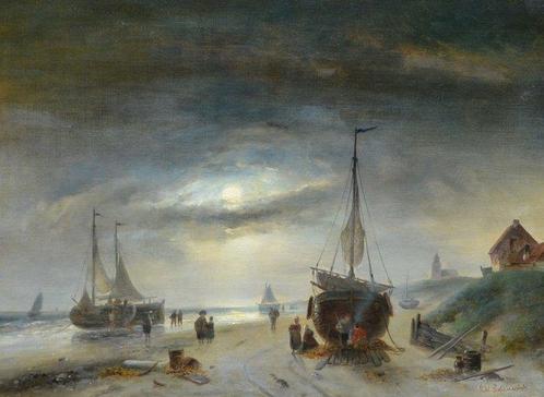 Charles Leickert (1816-1907) - Strandgezicht, Antiek en Kunst, Kunst | Schilderijen | Klassiek