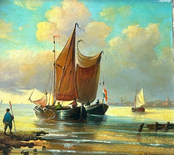 Hollandse School (XX) Naar H Koekkoek - Bomschuiten, Antiek en Kunst, Kunst | Schilderijen | Klassiek