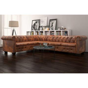vidaXL Chesterfield hoekbank 6-zits kunstleer bruin beschikbaar voor biedingen