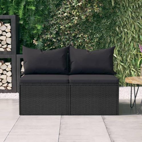 vidaXL Tuinmiddenbanken met kussens 2 st poly rattan zwart, Tuin en Terras, Tuinsets en Loungesets, Nieuw, Rotan, Verzenden