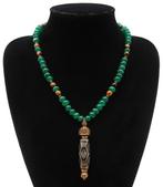 Emerald, Tijgeroog - Boeddhistische ketting - Dzi met 6 ogen