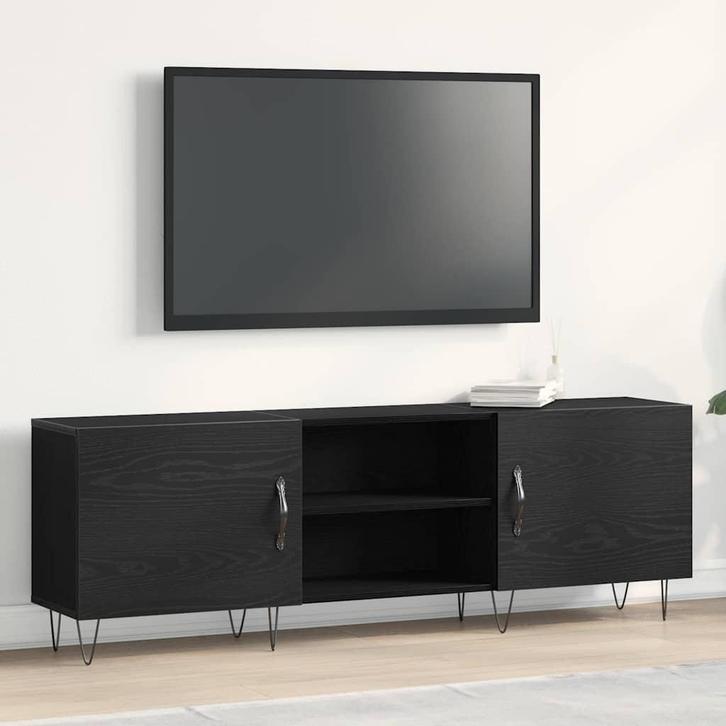 vidaXL Tv-meubelset Zwart Eiken 150 x 30 x 50 cm Bewerkt, Huis en Inrichting, Kasten | Televisiemeubels, Nieuw, Minder dan 50 cm
