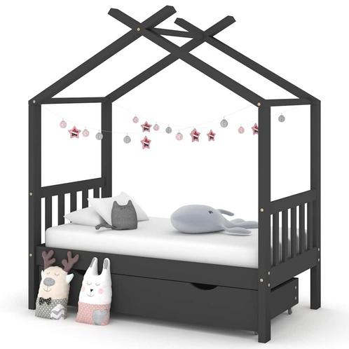 vidaXL Kinderbedframe met lade grenenhout donkergrijs 70x140, Kinderen en Baby's, Kinderkamer | Bedden, Nieuw, Verzenden