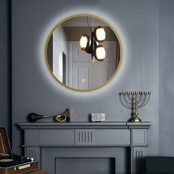 LED spiegel rond met goud metalen frame - 800mm, Huis en Inrichting, Woonaccessoires | Spiegels, Ophalen of Verzenden