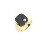 Gouden heren zegelring met onyx en zirconia (rond briljant), Gebruikt, Overige kleuren, 20 of groter, Heer