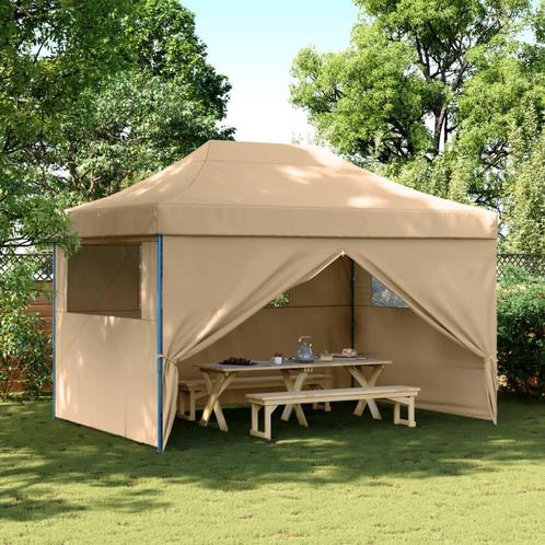 vidaXL Partytent inklapbaar pop-up met 4 zijwanden beige, Tuin en Terras, Partytenten, Nieuw, Verzenden