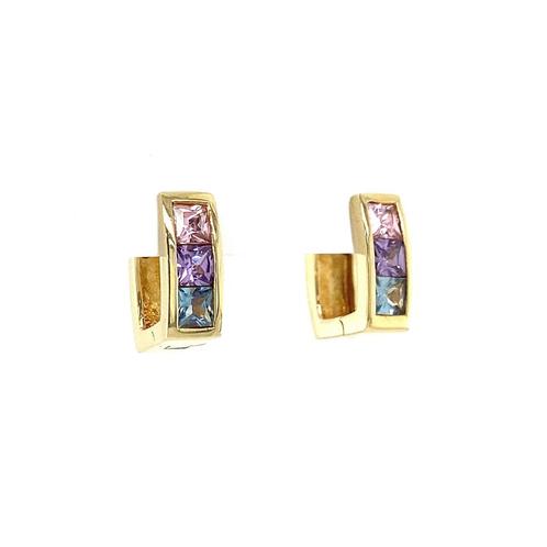 Gouden klapcreolen met kleursteen 14 krt, Sieraden, Tassen en Uiterlijk, Oorbellen, Zo goed als nieuw, Goud, Verzenden