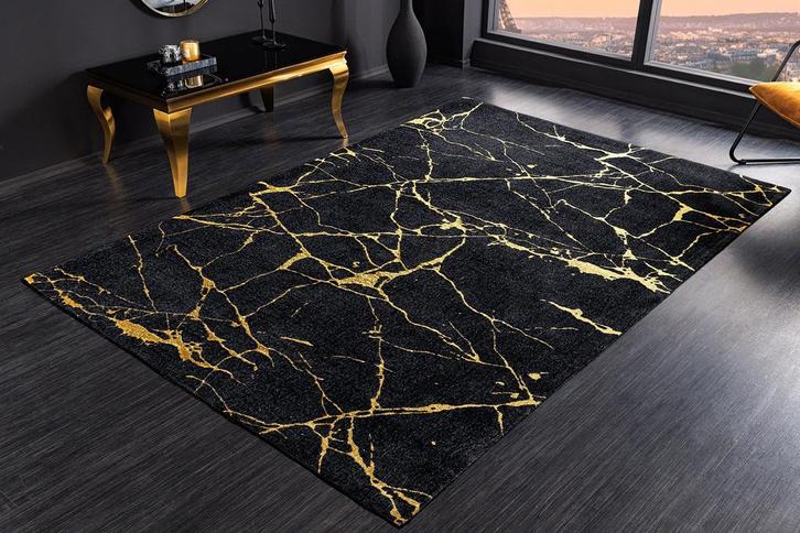 Design Tapijt MARBLE 240x160cm zwart goud marmerlook, Huis en Inrichting, Stoffering | Tapijten en Kleden, Ophalen of Verzenden