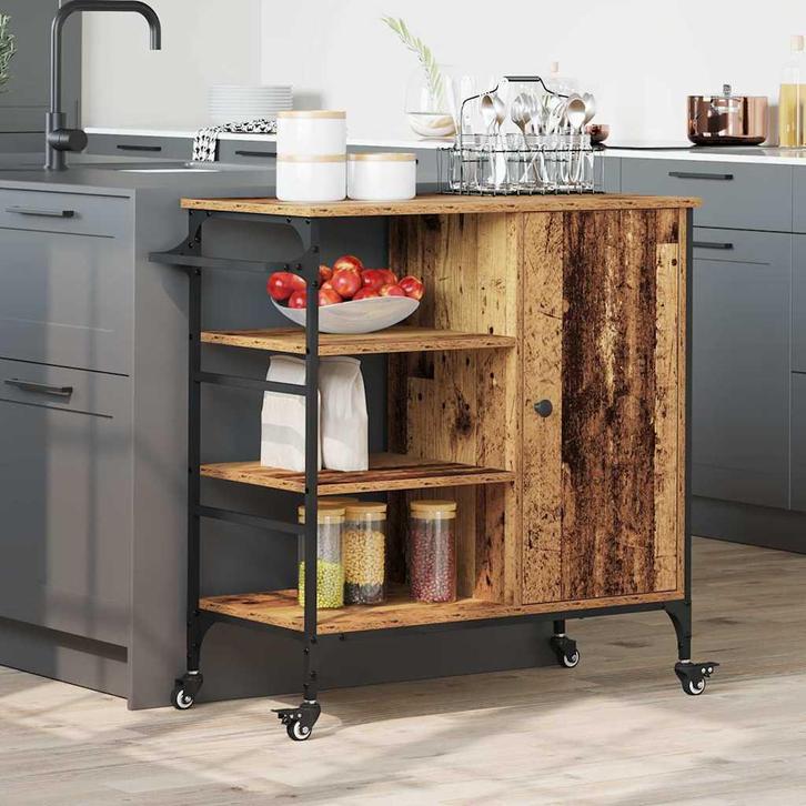 vidaXL Keuken Trolley Oud hout 87,5 x 38,5 x 84,5 cm Bewerkt, Huis en Inrichting, Keuken | Keukenbenodigdheden, Nieuw, Verzenden