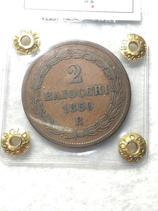 Italië, Pauselijke Staat Pio IX. 2 Baiocchi 1850 Roma, Postzegels en Munten, Munten | Europa | Niet-Euromunten