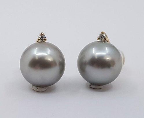 Oorbellen - 14 karaat Geel goud - 0.04ct. tw. - 10 mm, Sieraden, Tassen en Uiterlijk, Oorbellen