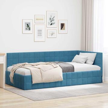 vidaXL Hoekbedframe met hoofdeinde Blauw 90 x 200 cm Fluweel beschikbaar voor biedingen