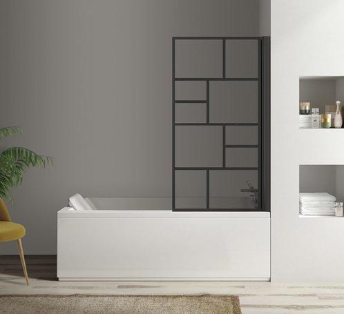 Polysan Parana opklapbare badwand 80 helder glas mat zwart, Doe-het-zelf en Verbouw, Sanitair, Ophalen of Verzenden