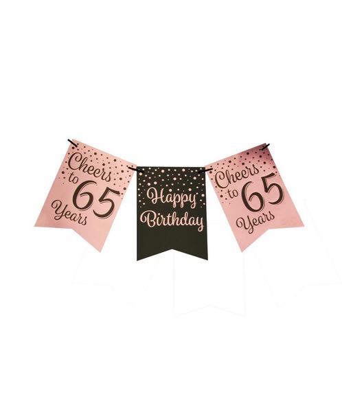 Banner 65 Jaar Roze Zwart 6m, Hobby en Vrije tijd, Feestartikelen, Nieuw, Verzenden