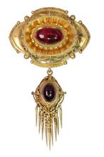 Broche - 14 karaat Geel goud - Granaat, Antiek 1870, Sieraden, Tassen en Uiterlijk, Antieke sieraden