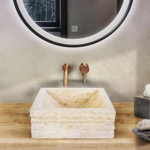 BWS Waskom Stone Vierkant 40x40x15 cm Natuursteen Creme, Doe-het-zelf en Verbouw, Sanitair, Overige typen, Nieuw, Ophalen of Verzenden