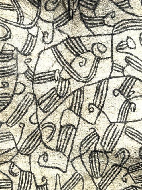 Adembenemend kunstwerk: tapa-stoffen Pygmeeën Kameroen -, Antiek en Kunst, Kunst | Niet-Westerse kunst