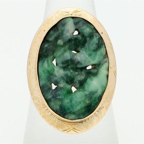 Ring - 14 karaat Geel goud Jade, Sieraden, Tassen en Uiterlijk, Ringen
