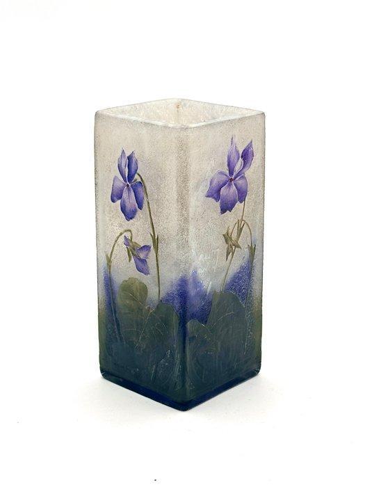 Daum - Vaas - Violettes’ vierkante cameo-vaas - Glas, Antiek en Kunst, Antiek | Glas en Kristal