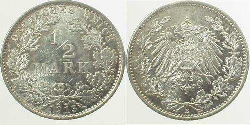 0 5 Mark Duitsland 1/2 Mark 1913e J 016 zilver, Postzegels en Munten, Munten | Europa | Niet-Euromunten, Verzenden
