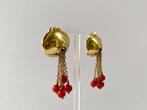 Oorbellen - 18 karaat Geel goud Bloedkoraal, Sieraden, Tassen en Uiterlijk, Oorbellen, Nieuw