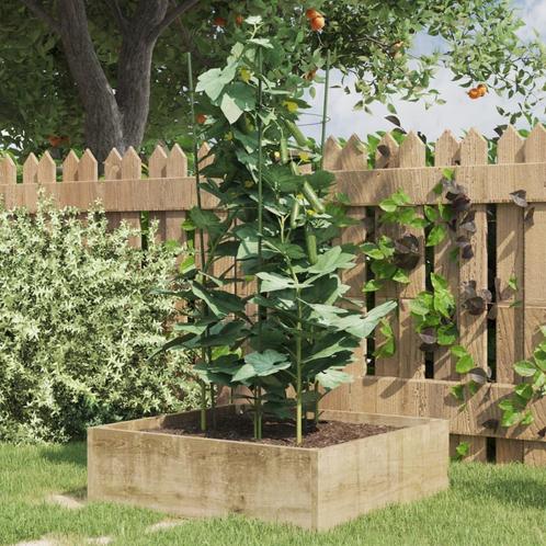 vidaXL Plantensteunen 5 st met 3 ringen 75 cm staal groen, Tuin en Terras, Bloembakken en Plantenbakken, Nieuw, 60 cm of meer