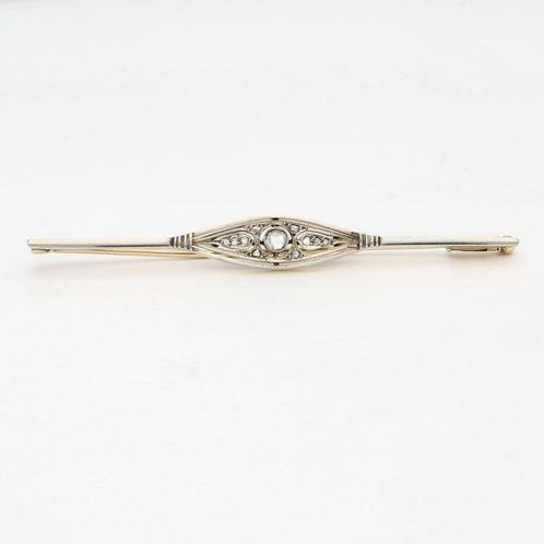 Broche - 18 karaat Geel goud, Witgoud - Diamant, Sieraden, Tassen en Uiterlijk, Antieke sieraden