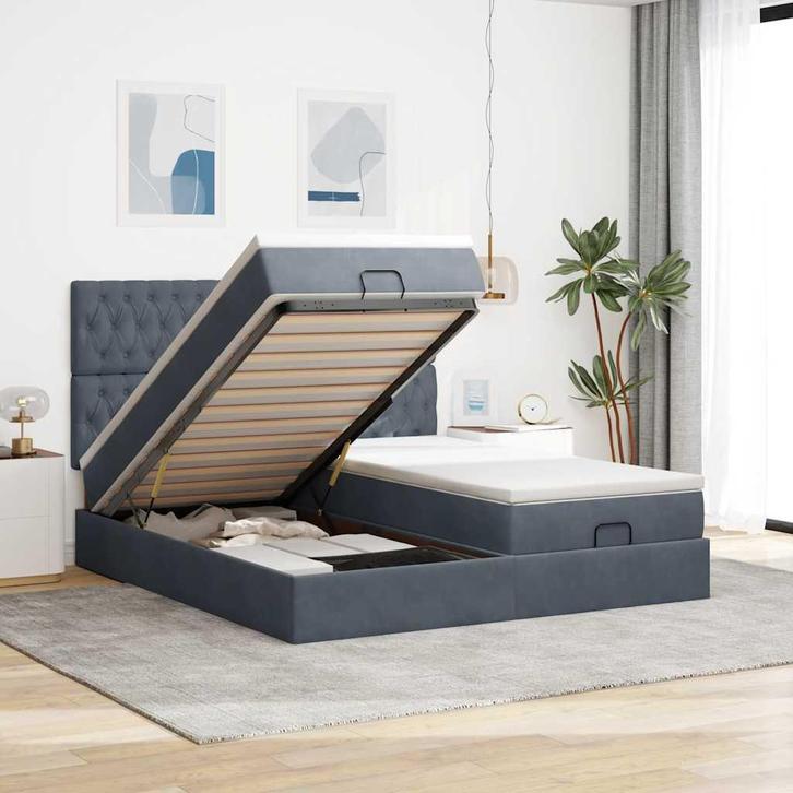 vidaXL Ottoman bed met matrassen 160x200cm fluweel, Huis en Inrichting, Slaapkamer | Bedden, 160 cm, 200 cm, Grijs, Tweepersoons