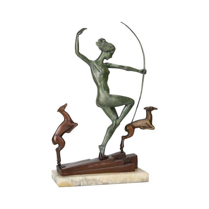sculptuur, Diana met honden - Godin - 37 cm - IJzer, Antiek en Kunst, Kunst | Designobjecten