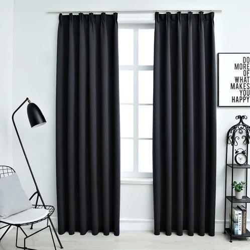 vidaXL Gordijnen verduisterend met haken 2 st 140x225 cm, Huis en Inrichting, Stoffering | Gordijnen en Lamellen, Zwart, Nieuw