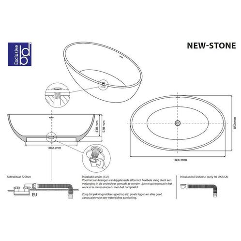 Vrijstaand Bad Best Design Solid Surface 180 x 85 cm Bicolor, Doe-het-zelf en Verbouw, Sanitair, Ophalen of Verzenden
