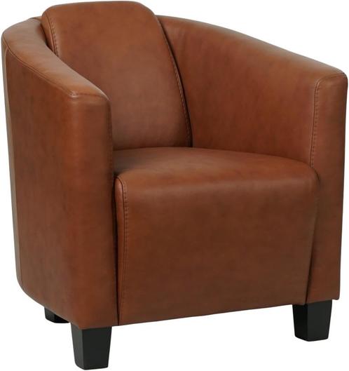 Donkercognac leren landelijke kuipstoel - poot hout zwart -, Huis en Inrichting, Fauteuils, 50 tot 75 cm, 75 tot 100 cm, Nieuw