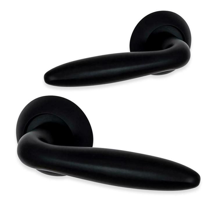 Zwarte deurklink set op rozet - sigaar model - deurbeslag, Doe-het-zelf en Verbouw, Hang- en Sluitwerk, Klink of Kruk, Nieuw, Overige materialen