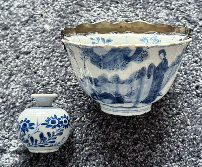 Kangxi Kom met zilveren hengels & miniatuur bolvaasje -, Antiek en Kunst, Antiek | Overige Antiek