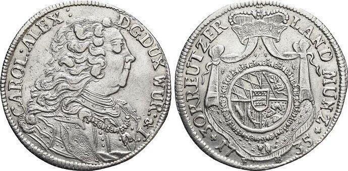 30 Kreuzer 1735 Fb Wuerttemberg Carl Alexander 1733-1737, Postzegels en Munten, Munten | Europa | Niet-Euromunten, Verzenden