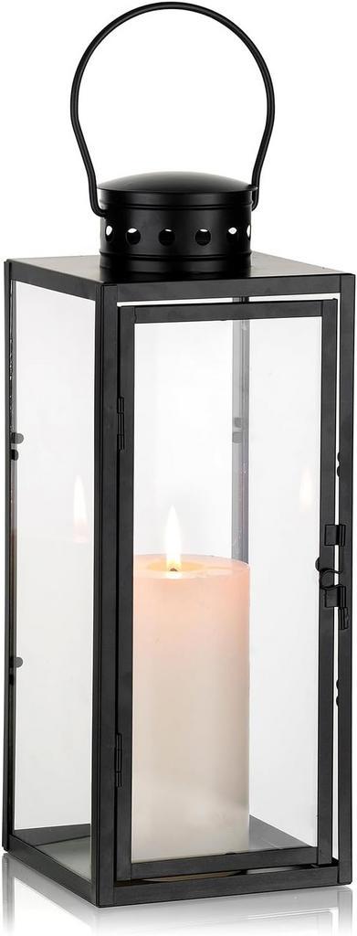 Zwarte Metalen Lantaarn – 35 cm – Stijlvol en Weerbestendig, Huis en Inrichting, Woonaccessoires | Kandelaars en Kaarsen, Zwart