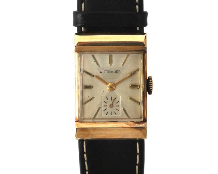 Een 14 krt. geelgouden Wittnauer tank, ca. 1945, Sieraden, Tassen en Uiterlijk, Horloges | Antiek