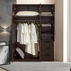 Kledingkast Finning 176x120x52 cm met 3 lades walnootkleurig, Verzenden, Nieuw