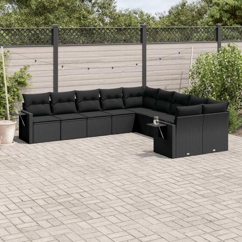 vidaXL 10-delige Loungeset met kussens poly rattan zwart, Tuin en Terras, Tuinsets en Loungesets, Loungeset, Nieuw, Rotan, Verzenden