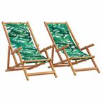 vidaXL Strandstroelen 2 st inklapbaar stof en massief hout, Tuin en Terras, Tuinstoelen, Verzenden, Nieuw, Hout