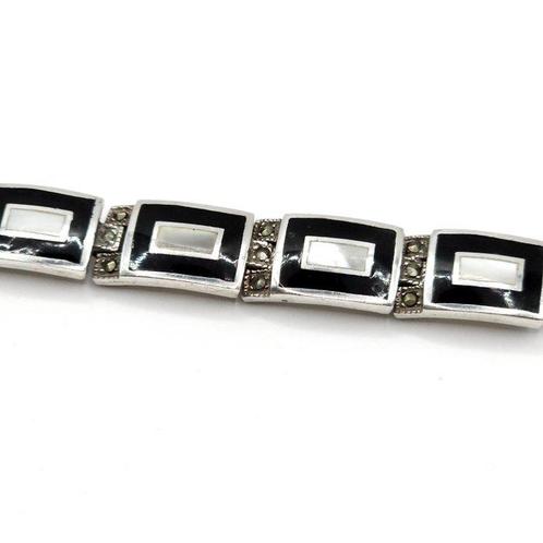 Zilver, 925 Sterling Zilver Parelmoer & Markasiet - Armband, Antiek en Kunst, Kunst | Designobjecten