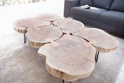 Design salontafel GOA 110cm acaciaboomstam plakjes 4cm, Huis en Inrichting, Tafels | Salontafels, Ophalen of Verzenden