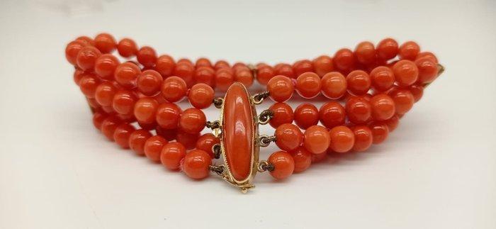 Armband - 18 karaat Geel goud Koraal - Koraal, Sieraden, Tassen en Uiterlijk, Armbanden