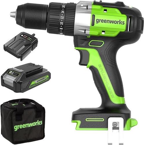 GREENWORKS 24 Volt accu schroef-klopboormachine GD24DD60K2, Doe-het-zelf en Verbouw, Gereedschap | Boormachines, Nieuw, Ophalen of Verzenden