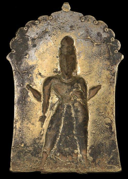Hindu Messing Plaque met Godheid en Bedienden, Antiek en Kunst, Antiek | Overige Antiek